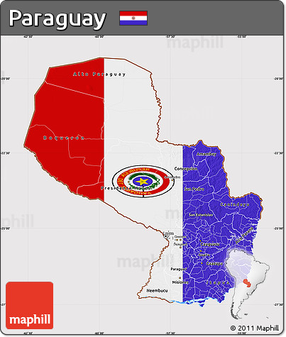 Flag Map of Paraguay, flag rotated