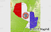 Flag Map of Paraguay, physical outside, flag aligned to the middle