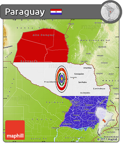 Flag Map of Paraguay, physical outside