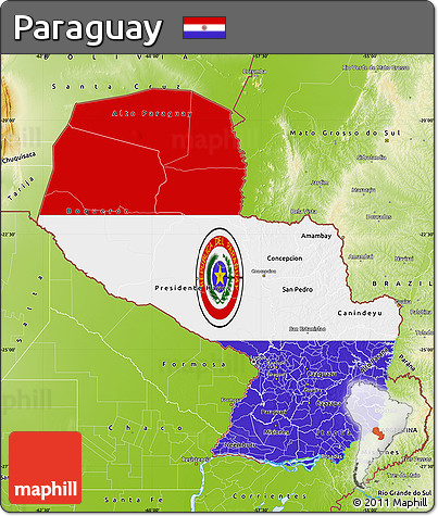 Flag Map of Paraguay, physical outside