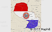 Flag Map of Paraguay, shaded relief outside, flag centered