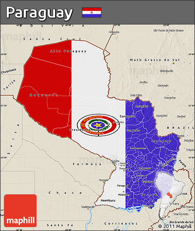 Flag Map of Paraguay, shaded relief outside, flag rotated