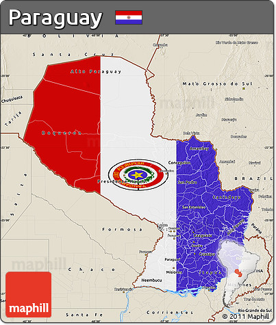 Flag Map of Paraguay, shaded relief outside, flag rotated