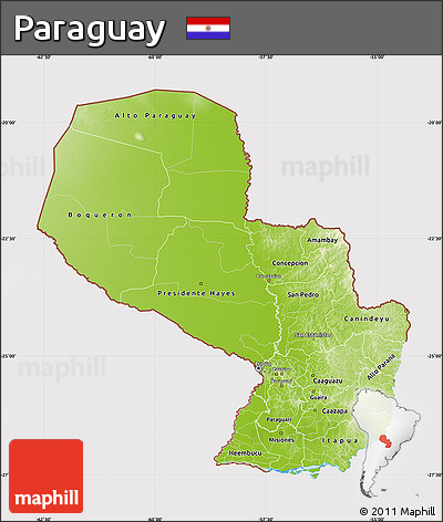 Physical Map of Paraguay, cropped outside