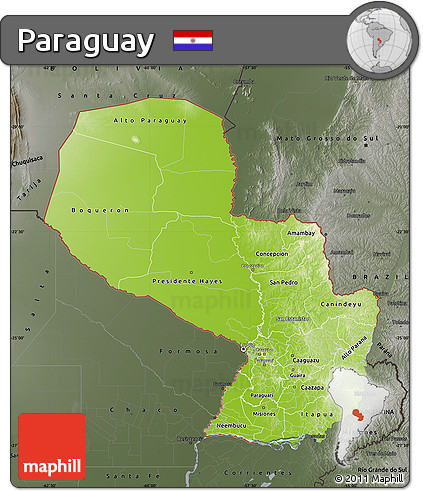 Physical Map of Paraguay, darken, semi-desaturated