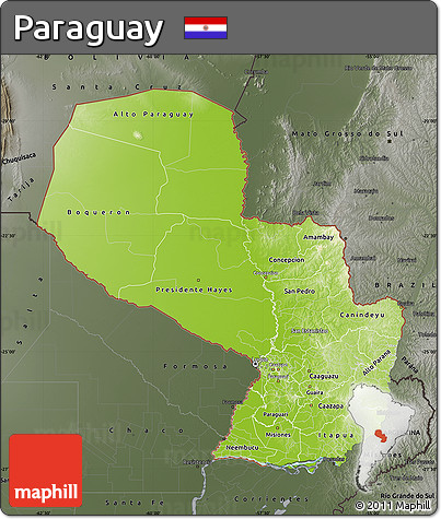 Physical Map of Paraguay, darken, semi-desaturated