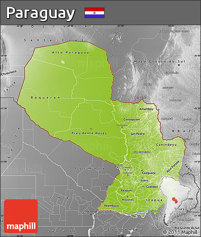 Physical Map of Paraguay, desaturated