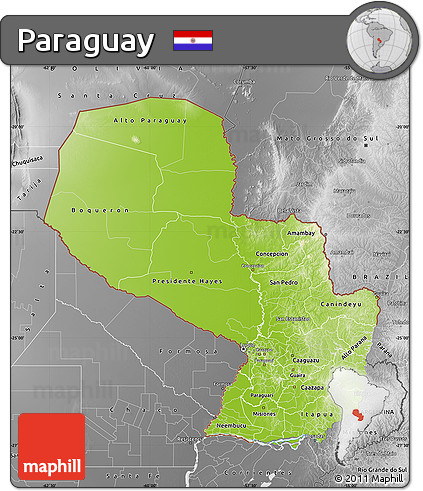 Physical Map of Paraguay, desaturated