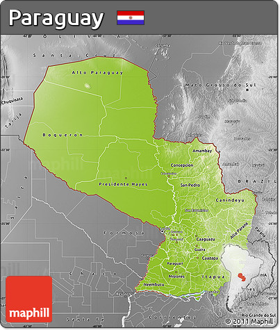 Physical Map of Paraguay, desaturated