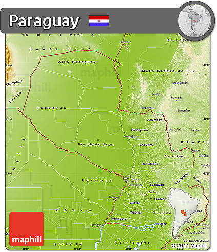 Physical Map of Paraguay