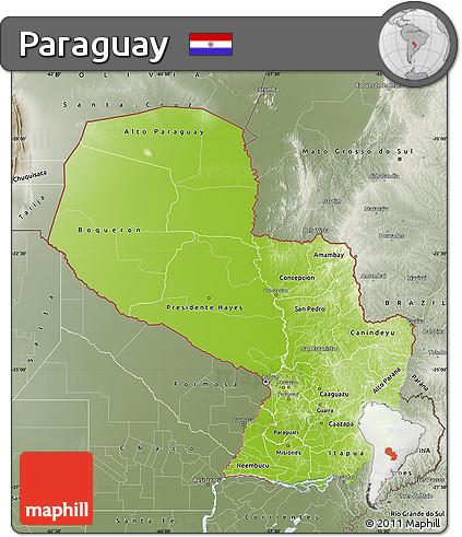 Physical Map of Paraguay, semi-desaturated