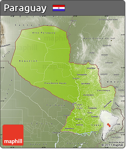 Physical Map of Paraguay, semi-desaturated