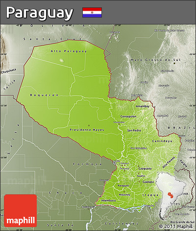 Physical Map of Paraguay, semi-desaturated