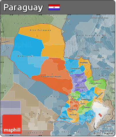 Political Map of Paraguay, semi-desaturated