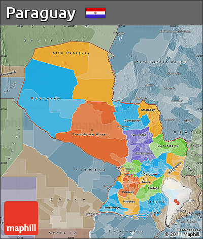 Political Map of Paraguay, semi-desaturated