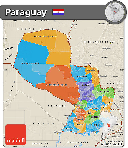 Political Map of Paraguay, shaded relief outside