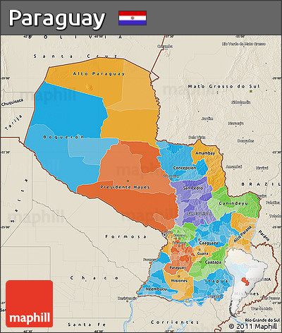 Political Map of Paraguay, shaded relief outside