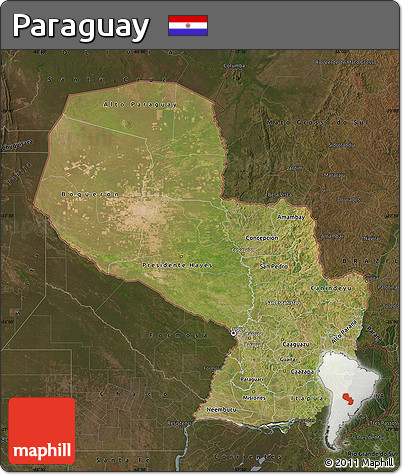 Satellite Map of Paraguay, darken