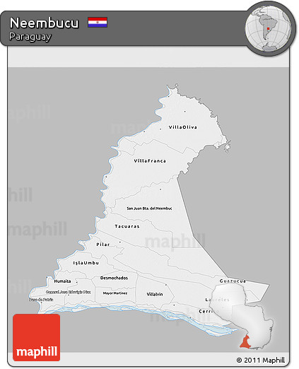 Gray 3D Map of Neembucu, single color outside