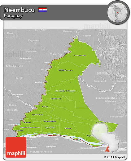 Physical 3D Map of Neembucu, lighten, desaturated