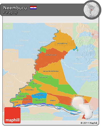 Political 3D Map of Neembucu, lighten