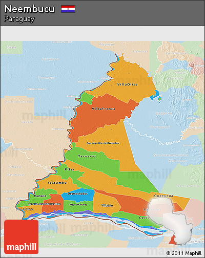 Political 3D Map of Neembucu, lighten