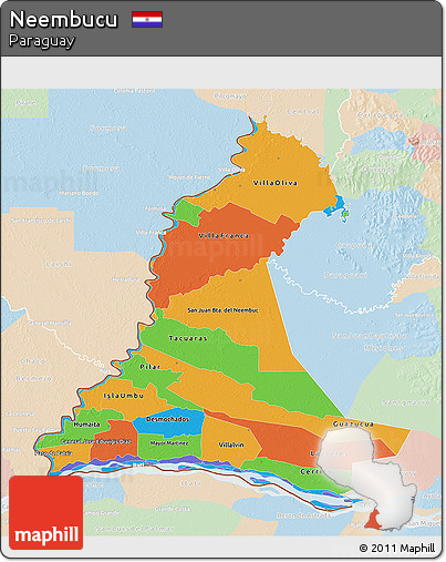 Political 3D Map of Neembucu, lighten