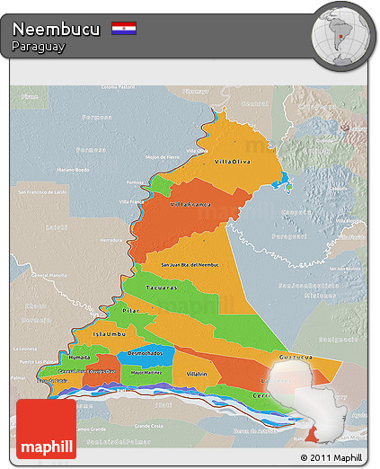 Political 3D Map of Neembucu, lighten, semi-desaturated