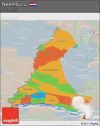Political 3D Map of Neembucu, lighten, semi-desaturated