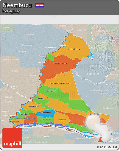 Political 3D Map of Neembucu, lighten, semi-desaturated
