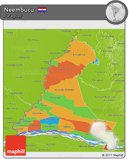 Political 3D Map of Neembucu, physical outside
