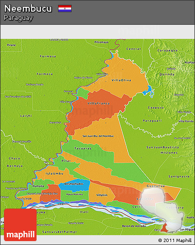 Political 3D Map of Neembucu, physical outside