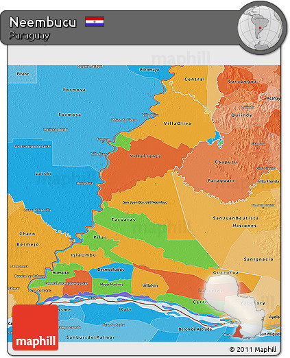Political 3D Map of Neembucu, political shades outside