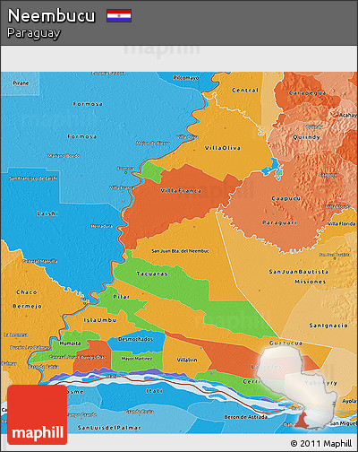 Political 3D Map of Neembucu, political shades outside