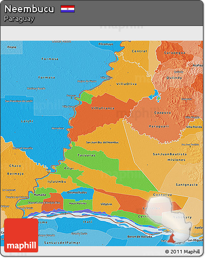 Political 3D Map of Neembucu, political shades outside