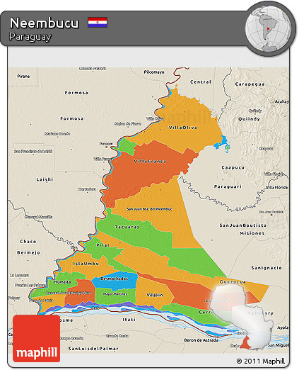 Political 3D Map of Neembucu, shaded relief outside