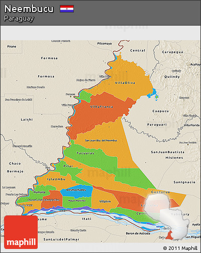 Political 3D Map of Neembucu, shaded relief outside