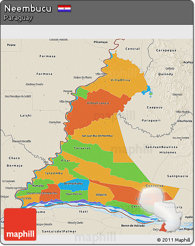 Political 3D Map of Neembucu, shaded relief outside