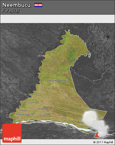 Satellite 3D Map of Neembucu, darken, desaturated