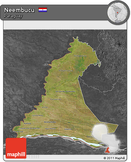 Satellite 3D Map of Neembucu, darken, desaturated
