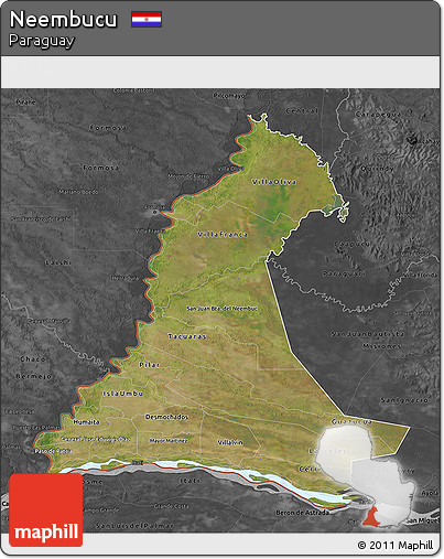 Satellite 3D Map of Neembucu, darken, desaturated