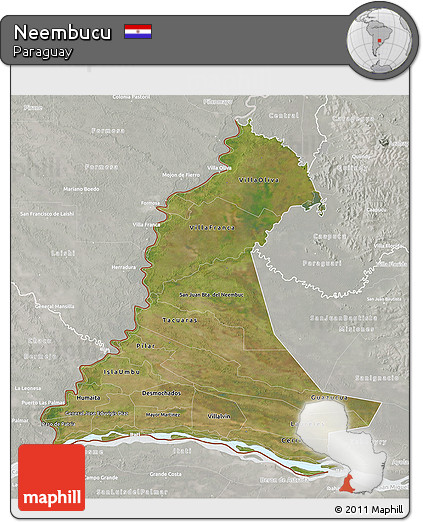 Satellite 3D Map of Neembucu, lighten, semi-desaturated