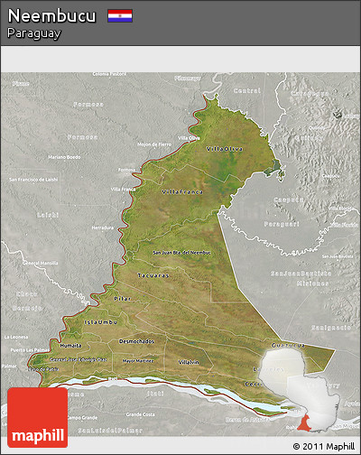 Satellite 3D Map of Neembucu, lighten, semi-desaturated