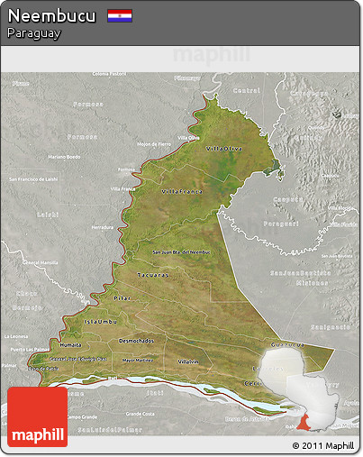 Satellite 3D Map of Neembucu, lighten, semi-desaturated