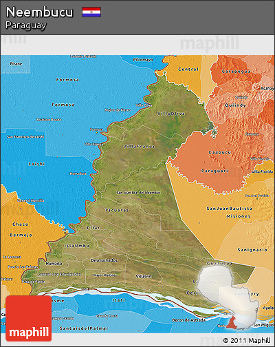 Satellite 3D Map of Neembucu, political shades outside