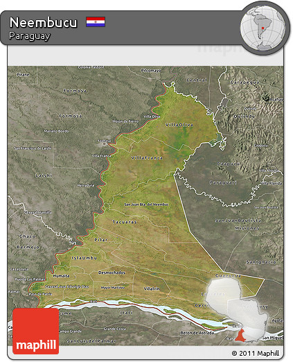 Satellite 3D Map of Neembucu, semi-desaturated