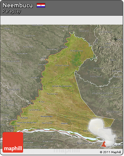Satellite 3D Map of Neembucu, semi-desaturated