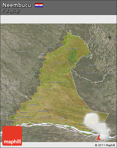 Satellite 3D Map of Neembucu, semi-desaturated