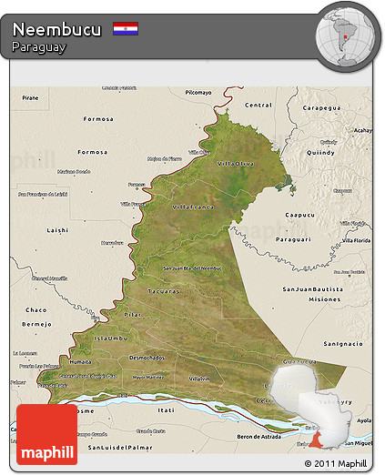 Satellite 3D Map of Neembucu, shaded relief outside