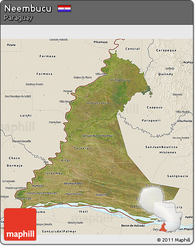 Satellite 3D Map of Neembucu, shaded relief outside